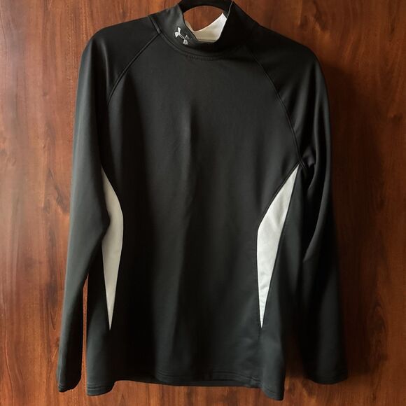 Under Armour Cold Gear Large Shirt Long Sleeve Mock Neck Black and White Fitted - Picture 1 of 6